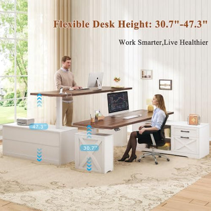 L Shaped Electric Standing Desk, 55" Executive Desk with Storage, view 4