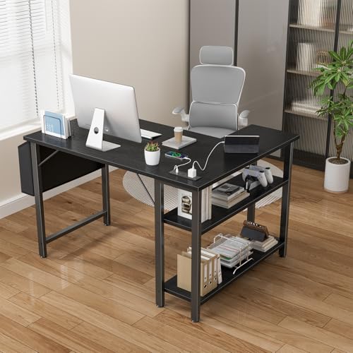 Small L Shaped Desk with Power Outlet Shelves, view 5