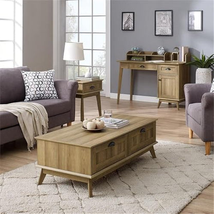 Wood Coffee Table, 45" W x 22" D x 15.7" H, Engineered Wood and Metal, Golden Oak Finish, Center Table with 2 Drawers, Ball Bearing Slides, Scandinavian Style Living Room Furniture
