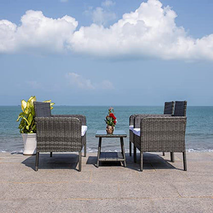 SAFAVIEH Outdoor Collection Aboka Grey Brown/White Cushion 4-Piece Conversation Patio Set PAT7505C
