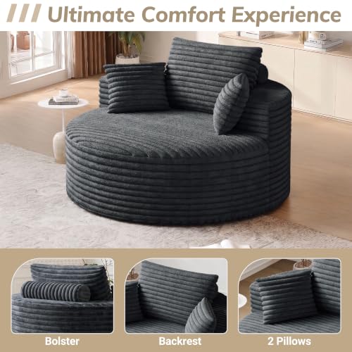 Oversized Round Chaise Lounge, 50" Boneless Chair, Dark Grey, view 5