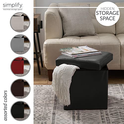 Faux Leather Folding Storage Ottoman | Single | Collapsible | Tufted Padded Seating | Foot Rest | Bench | Toy Box | Black