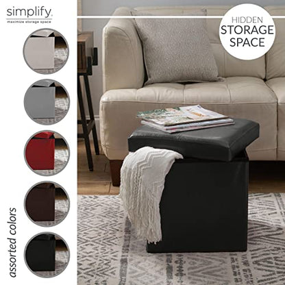 Faux Leather Folding Storage Ottoman | Single | Collapsible | Tufted Padded Seating | Foot Rest | Bench | Toy Box | Black