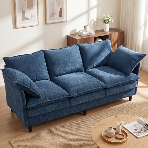 3 Seater Couch Sofa, 69" Small Couch Modern Cozy Comfy Cloud Chenille Sofa 23" Deep 1 Box & 2 Pillows & Washable Cover Couches for Living Room Bedroom Apartment Office 69-Blue