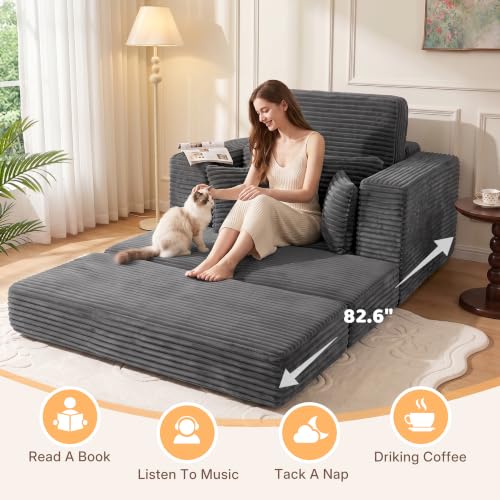 Boneless Sofa Bed in Corduroy for Living Room, view 4