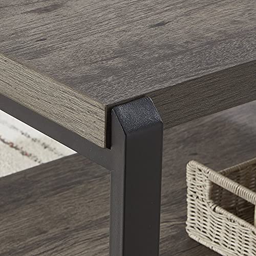 Coffee Table with Storage Shelf, Rustic Wood and Metal Cocktail Table for Living Room, Grey