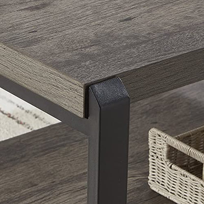 Coffee Table with Storage Shelf, Rustic Wood and Metal Cocktail Table for Living Room, Grey