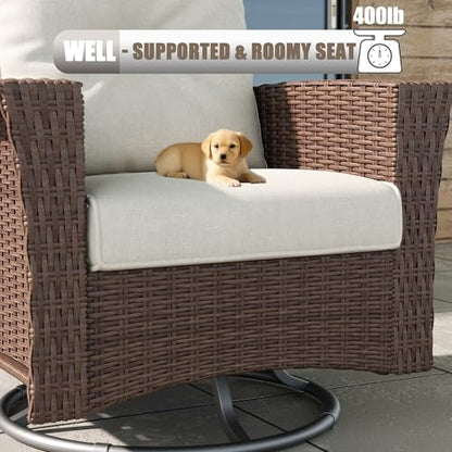 10 Piece Wicker Patio Furniture Set with Fire Pit Table, Classis Outdoor Conversation 360 Degree Swivel Chairs Set with Coffee Table