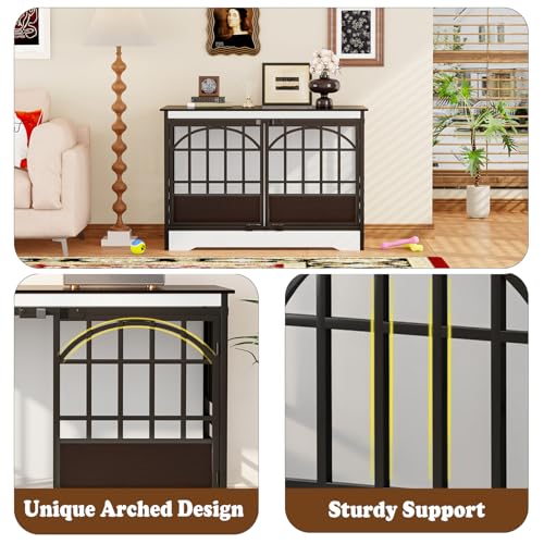 52IN Dog Crate with Arched Doors, White Brown, view 7
