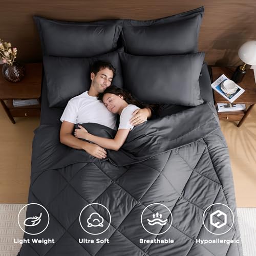 7-Piece Queen Comforter Set, Dark Grey Bed in a Bag, view 3