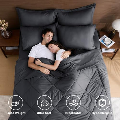 7-Piece Queen Comforter Set, Dark Grey Bed in a Bag, view 3