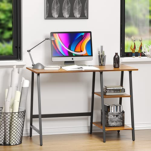 43-Inch Home Office Trestle Computer Desk with Open Storage Shelves, Walnut
