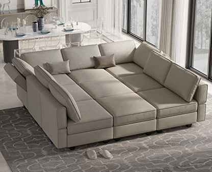 Modular Sectional Sofa with Ottomans Velvet Reversible Chaise Sleeper Bed Storage Seat Grey…, MD-S-1