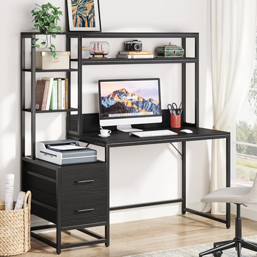 55 Inch Computer Desk with 2 Drawers and Storage Shelves, view 2