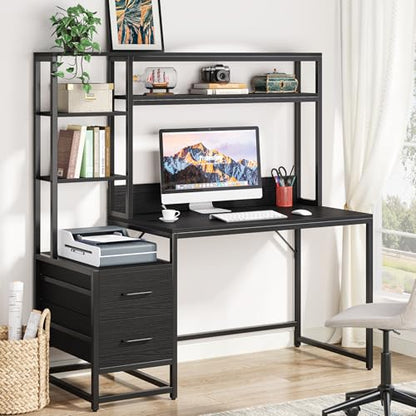 55 Inch Computer Desk with 2 Drawers and Storage Shelves, view 2