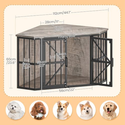 44" Corner Dog Crate Furniture for Medium Dogs, Greige TGW03BG, view 3