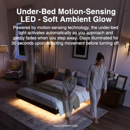 Floating Solid Wood Queen Bed Frame with Motion Sensor LED Light & Charging, view 4