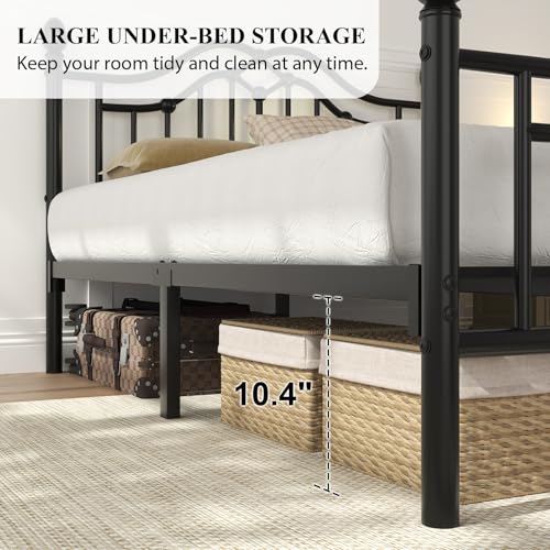 Full Size Metal Bed Frame with Victorian Headboard & Footboard, Black, view 6