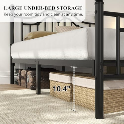 Full Size Metal Bed Frame with Victorian Headboard & Footboard, Black, view 6