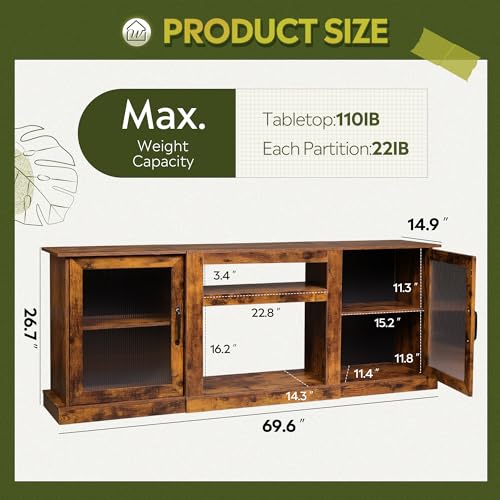Farmhouse TV Stand for 75 inch TV, Entertainment Center with Storage Cabinets, view 4