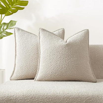 18x18 Pillow Covers Set of 2 Decorative Throw Pillow Covers Case for Couch Sofa Bed Soft Boucle Textured Cushion Covers with Hidden Zipper for Home Decor Living Room,Beige