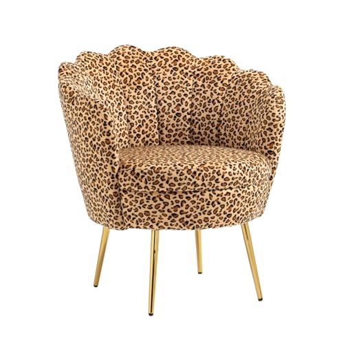 Modern Accent Velvet Chairs Comfy Upholstered Vanity for Bedroom Armchair Dining with Golden Metal Legs Desk Chair Makeup Chairs for Living Room （Leopard Print）