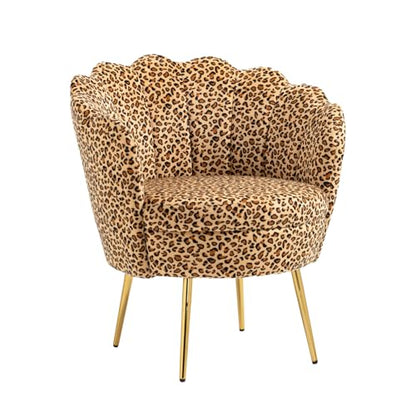 Modern Accent Velvet Chairs Comfy Upholstered Vanity for Bedroom Armchair Dining with Golden Metal Legs Desk Chair Makeup Chairs for Living Room （Leopard Print）