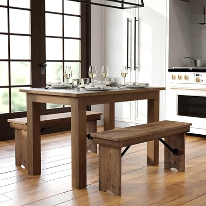 HERCULES 46" x 30" Rectangular Antique Rustic Solid Pine Farm Dining Table