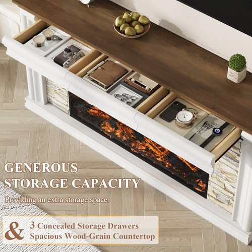 70" Fireplace TV Stand Up to 80" TVs, 42" Modern Electric Fireplace with Mantel, view 7