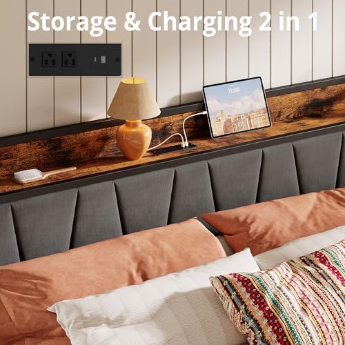 California King Size Bed Frame with 2 Drawers and Charging Station, view 5