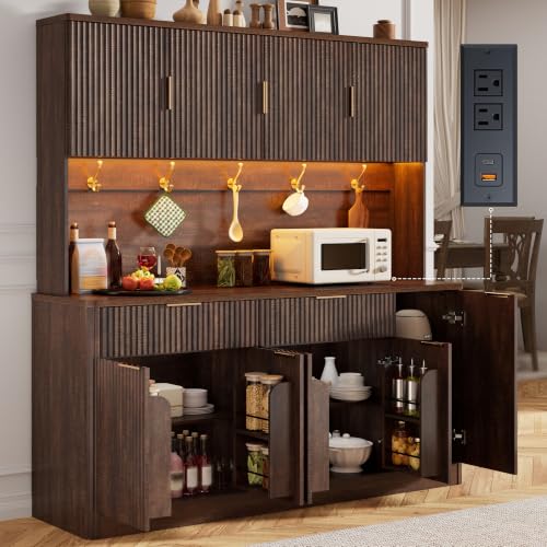 60"W 72"H Pantry Storage Cabinet, Fluted Kitchen Hutch, Rustic Brown, view 2