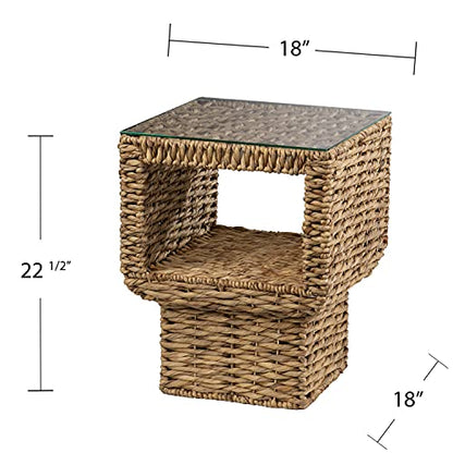 Pallston Water Hyacinth Accent Table - Bohemian Design, Natural Rattan - Fully Assembled - Ideal for Living Room, Bedroom (OC1157706)