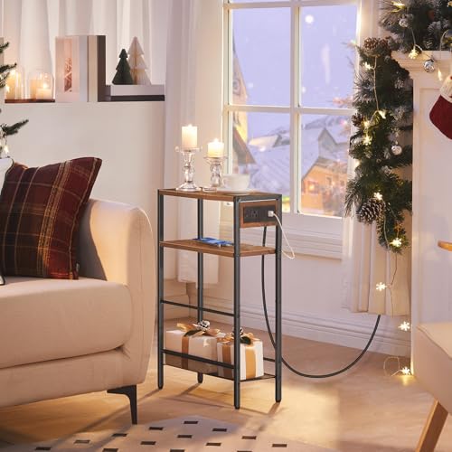 Small Narrow Side Table with Charging Station, Skinny End Table for Small Spaces, view 3