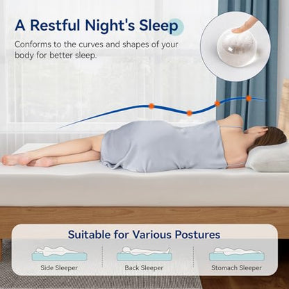 Plush Memory Foam Mattress, Breathable, 8 Inch, Full, White/Grey, 75 x 54 x 8 inches