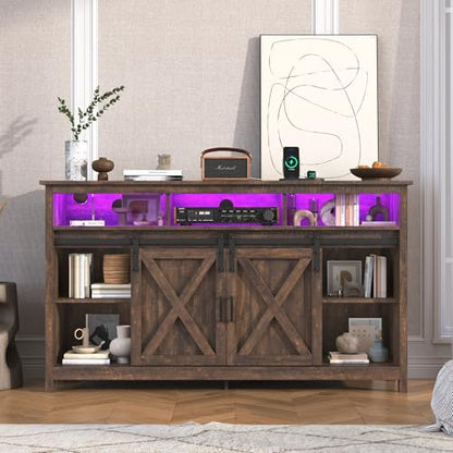Farmhouse TV Stand for 65 Inch TV with Power Outlet, view 8