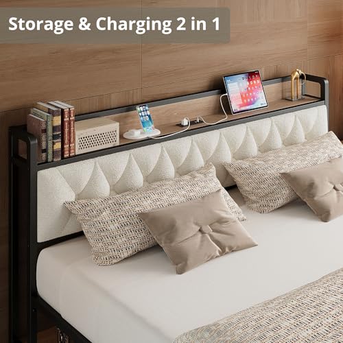 California King Bed Frame with Charging Storage Headboard, view 4