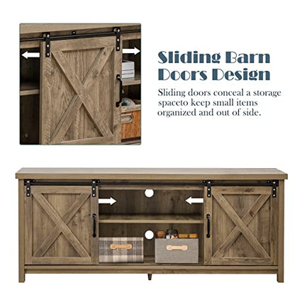 Farmhouse TV Stand with Sliding Barn Doors, view 6