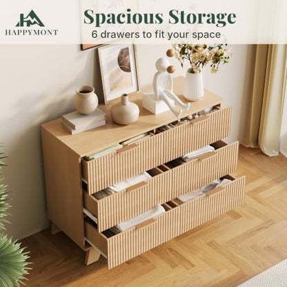 6 Drawer Dresser for Bedroom, Fluted 39.4" Wide Chest of Drawers, Wooden Dresser, view 4