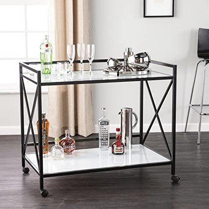 Maxton Bar Cart - Transitional Design, Black Iron and Wood - Ideal for Living Room, Home Bar (HZ1221440)