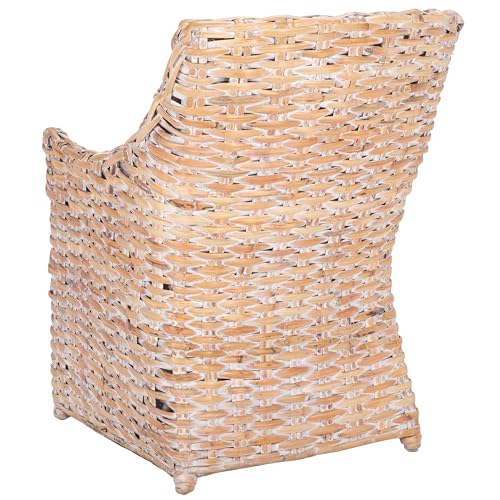 SAFAVIEH Furniture - Ventura Arm Chair - White & White-Washed - Mango Wood - Coastal Rattan Design - Ideal for Living Room, Sunroom, Bedroom, 18.1" Seat Height - Fully Assembled (FOX6505B)