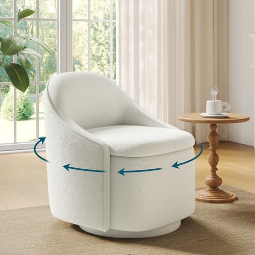 Swivel Accent Chair with Storage Comfy Chenille Barrel Chairs, Small 360 Swivel Modern Armchair for Living Room Bedroom, Boucle Reading Chair for Study Room (Beige)