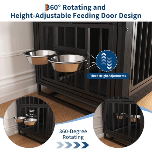 45.3" Dog Crate Furniture with Removable Tray and Rotating Bowls, view 4