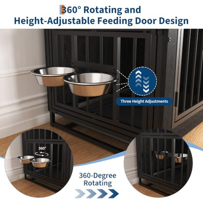 45.3" Dog Crate Furniture with Removable Tray and Rotating Bowls, view 4