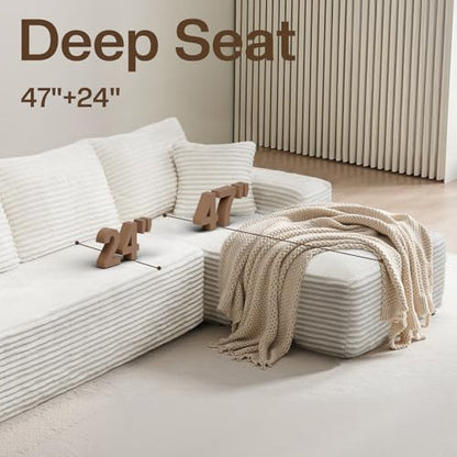 106'' Modular Sectional Sofa, L-Shaped Boneless Cloud Couch with Chaise Lounge, 4-in-1 Flexible Combination Faux Rabbit Fur & Layered Cushion Deep Seat, No Assembly, Beige Right Facing Chaise