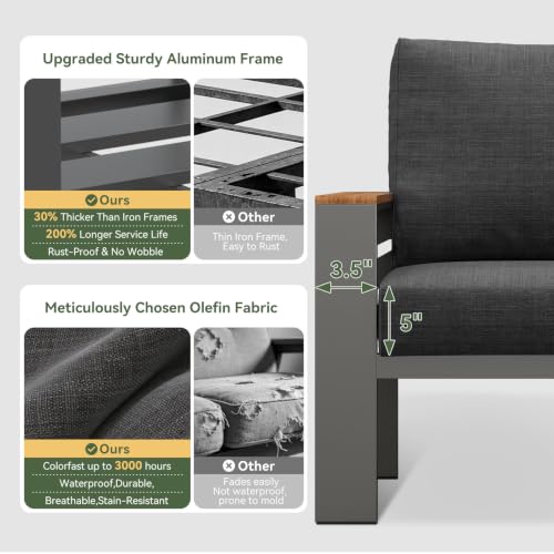 Patio Furniture Set, 5 Piece Aluminum Patio Sets with 5" Thicken & Washable Cushion, Waterproof Outdoor Furniture with Coffee Table, Outdoor Couch Sectional for Backyard, Porch and Garden