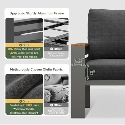 Patio Furniture Set, 5 Piece Aluminum Patio Sets with 5" Thicken & Washable Cushion, Waterproof Outdoor Furniture with Coffee Table, Outdoor Couch Sectional for Backyard, Porch and Garden