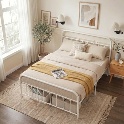 Full Size Victorian Style Metal Bed Frame with Headboard Classic Metal Platform, view 5
