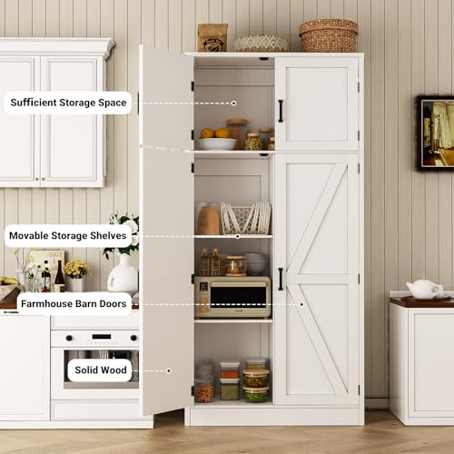 71” Tall Storage Cabinet, Farmhouse Kitchen Pantry Cabinet with Adjustable Shelves and Barn Doors, Large Bathroom Storage Cabinet, Storage Cupboard for Dinning, Living Room, Office, 2 Pack