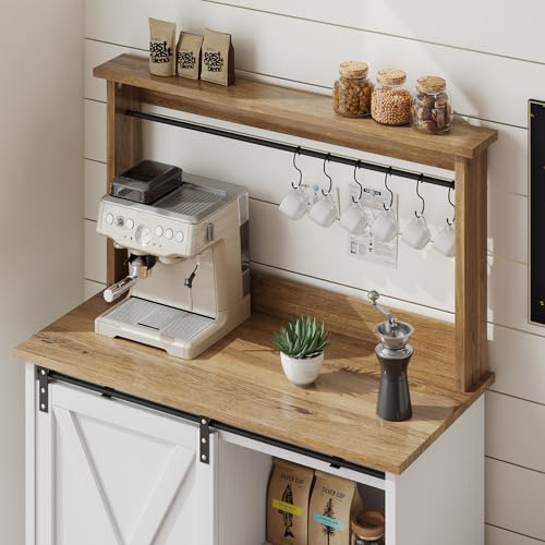 31" Farmhouse Coffee Bar Cabinet with Storage Hutch, White, view 4