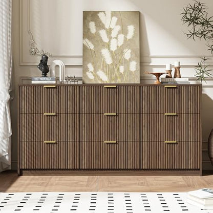 63" Wide Fluted 9-Drawer Dresser for Bedroom, Walnut, view 7